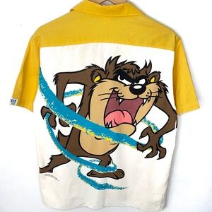 Vintage 1989 Looney Tunes Warner Bros TAZ Devil Single Stitch Button Down Shirt